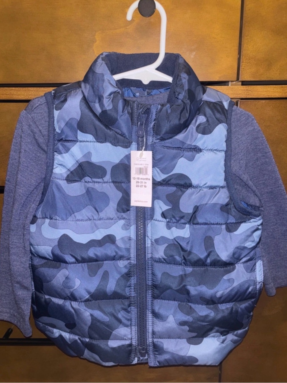 Baby Gap Blue Camo Puffer Vest with matching Shein undershirt (12-18m)